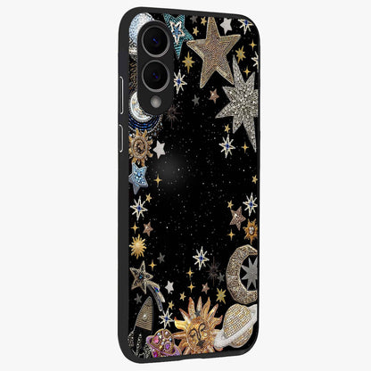 Galactic Jewel Stars Glass Case upright view showcasing glittering star jewel artwork with vibrant galaxy theme.