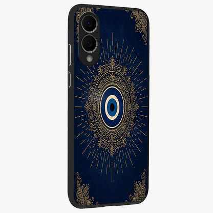 Golden Celestial Charm Glass Case upright view showcasing radiant celestial artwork with elegant golden theme.
