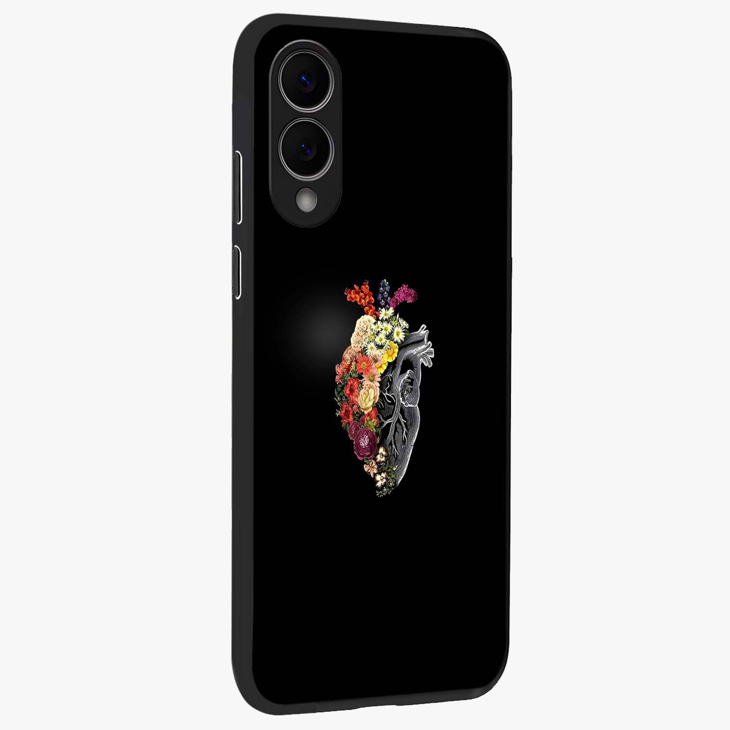 Heart With Flowers Glass Case upright view showcasing decorative heart and floral artwork with sweet romantic theme.
