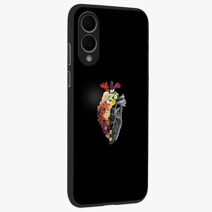 Heart With Flowers Glass Case upright view showcasing decorative heart and floral artwork with sweet romantic theme.