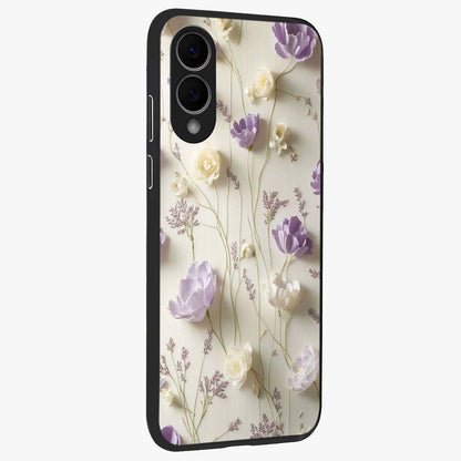 Lilac Breeze Harmony Glass Case upright view showcasing delicate lilac artwork with peaceful floral theme.