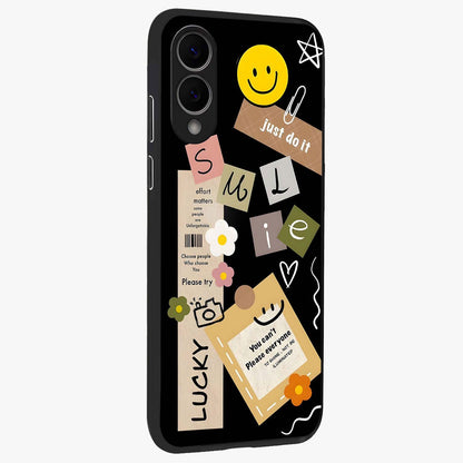Lucky Aesthetic Collage Glass Case upright view showcasing vibrant collage artwork with youthful aesthetic theme.