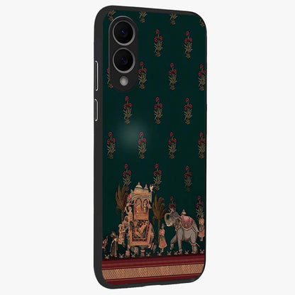 Macmerise Glass Case upright view showcasing bold artistic artwork with contemporary design theme.