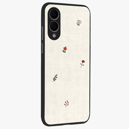 Minimalistic Blue With White Flower Pattern Glass Case upright view showcasing clean white flower artwork with calming blue theme.