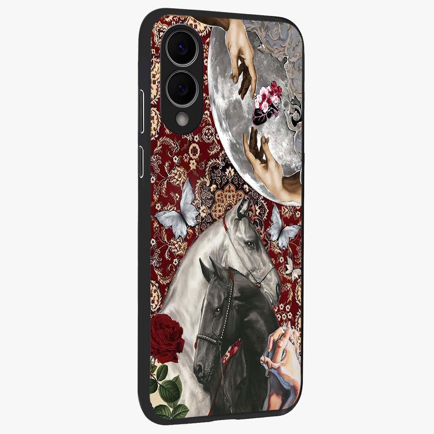Moonlit Royal Stallion Glass Case upright view showcasing dramatic horse artwork with glowing moon themed design.