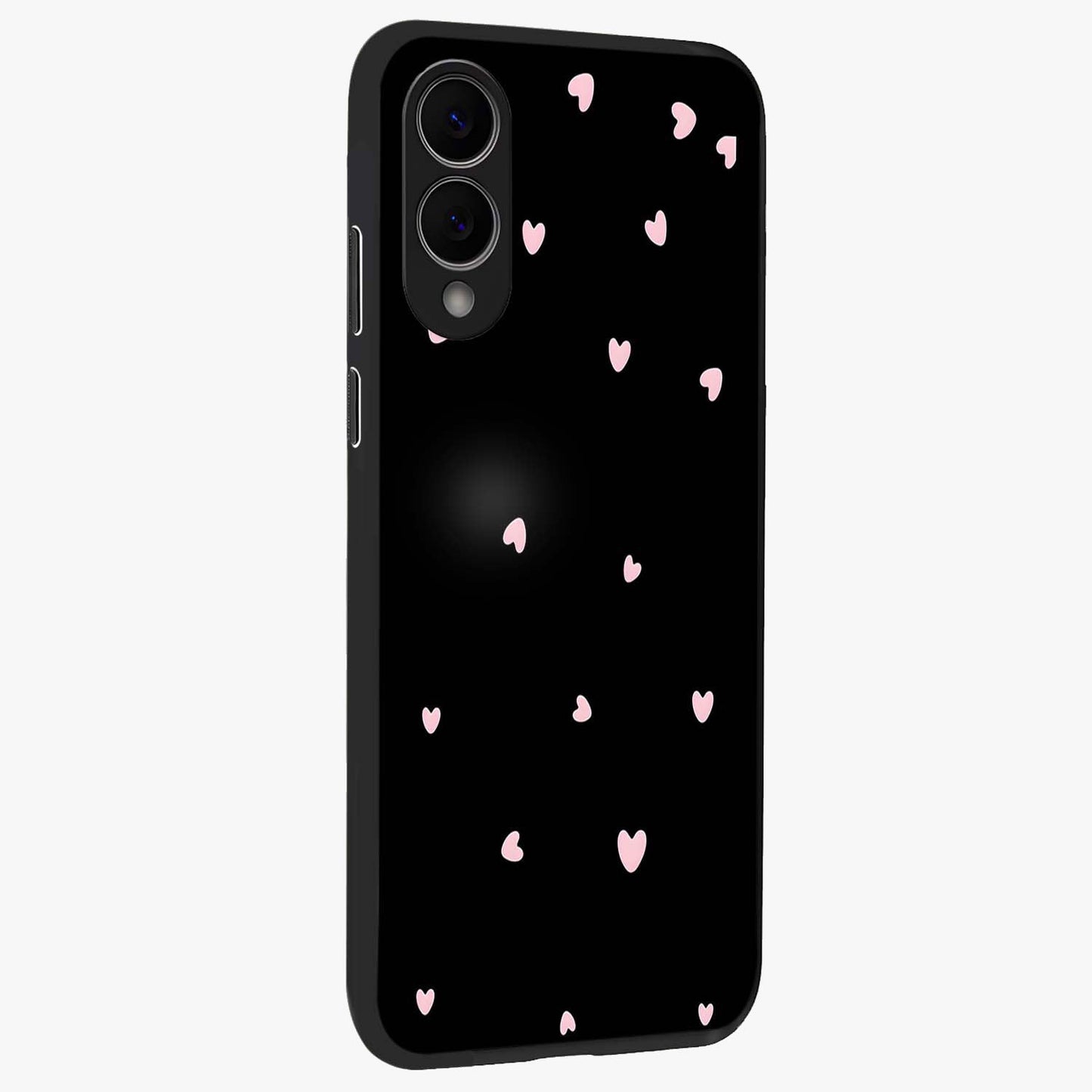 Pink Love Drops Glass Case upright view showcasing charming heart drop artwork with romantic playful theme.