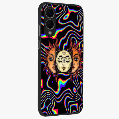 Psychedelic Sun Glass Case upright view showcasing trippy sun artwork with bold psychedelic theme.