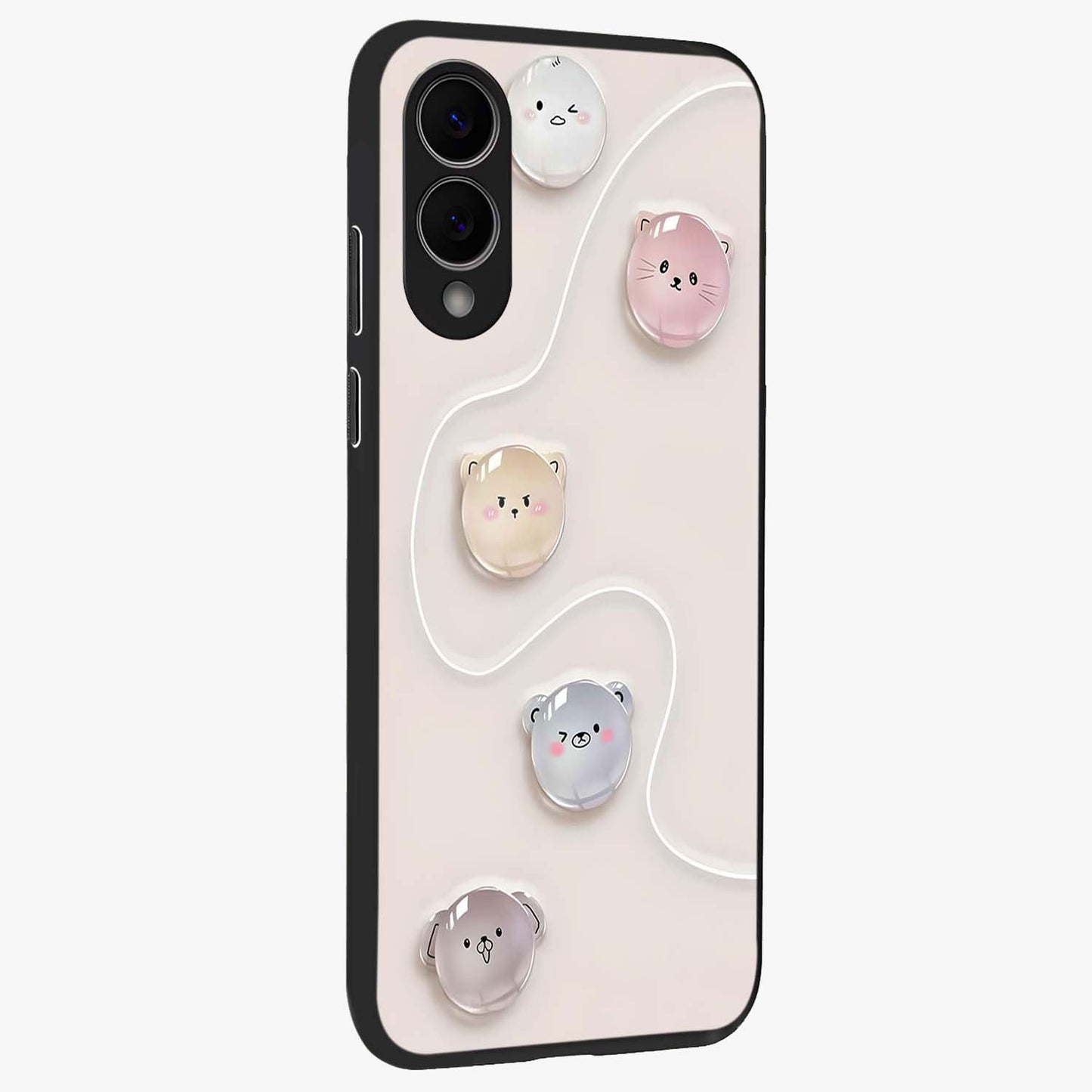 Puffy Face Parade Glass Case upright view showcasing adorable character artwork with cheerful animated theme.