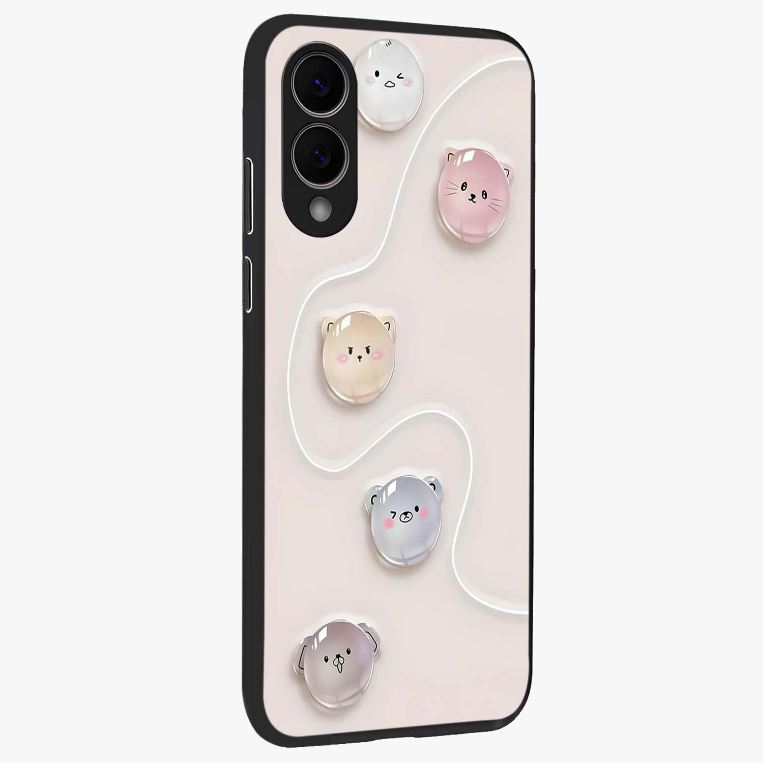 Puffy Face Parade Glass Case upright view showcasing adorable character artwork with cheerful animated theme.