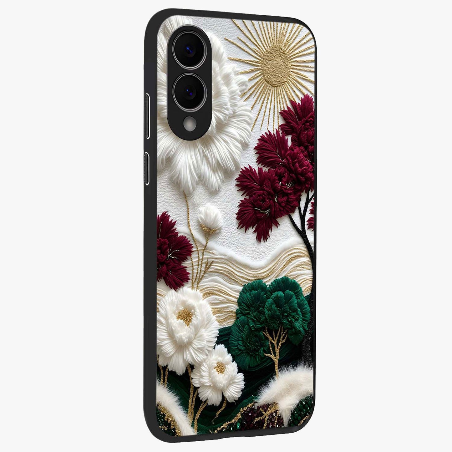 Radiant Bloom Elegance Glass Case upright view showcasing decorative flower artwork with refined botanical theme.