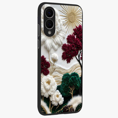 Radiant Bloom Elegance Glass Case upright view showcasing decorative flower artwork with refined botanical theme.