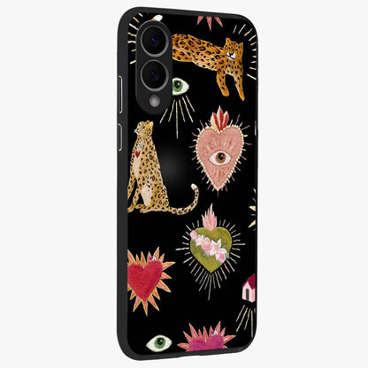 Sacred Jungle Heart Glass Case upright view showcasing vibrant jungle artwork with symbolic heart theme.