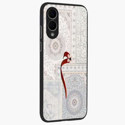 White Aesthetic Bow Glass Case upright view showcasing delicate ribbon bow artwork with cute minimalist theme.