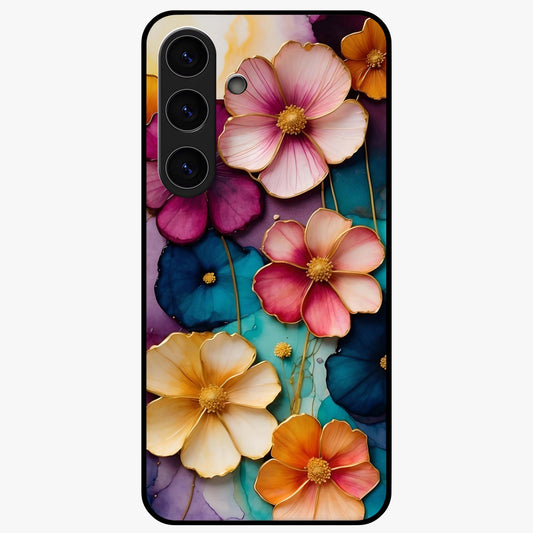 Artlyn Grace Flower Pattern Glass Case showing flat back view with elegant floral pattern artwork and glossy glass finish.
