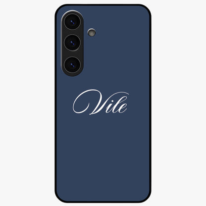 Blue Background Personalized Custom Name Glass Case showing flat back view with minimal blue background and custom name design.