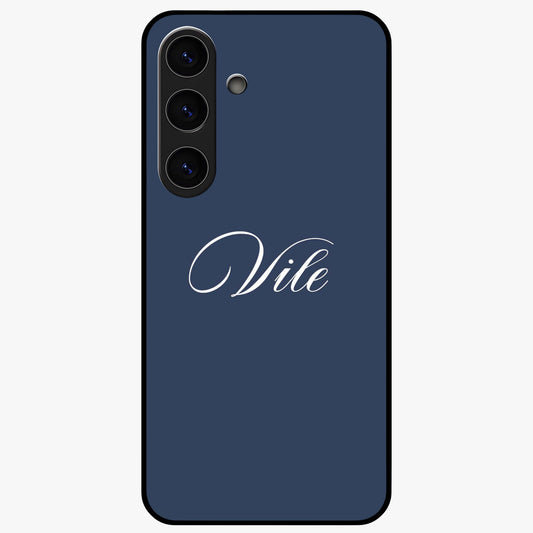 Blue Background Personalized Custom Name Glass Case showing flat back view with minimal blue background and custom name design.