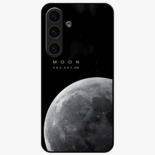 Cosmic Moon Glow Glass Case showing flat back view with glowing moon artwork and glossy glass finish.