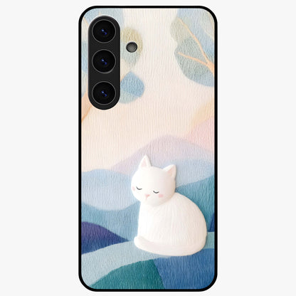 Cotton Dream Cat Glass Case showing flat back view with soft dreamy cat artwork and glossy glass finish.