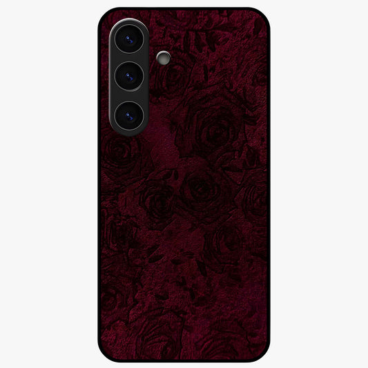Crimson Fade Flow Glass Case showing flat back view with flowing crimson gradient artwork and glossy glass finish.
