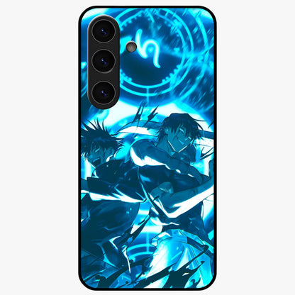 Cursed Energy Clash Glass Case showing flat back view with intense cursed energy artwork and glossy glass finish.