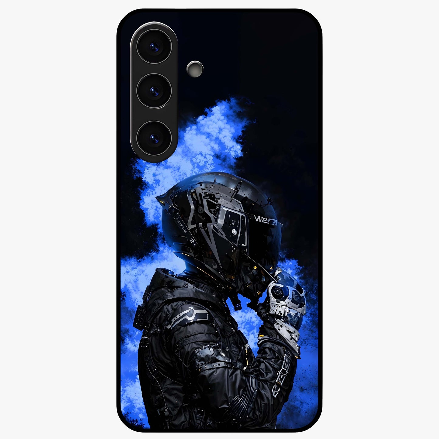 Cyber Sentinel Protocol Glass Case showing flat back view with futuristic cyber themed artwork and glossy glass finish.