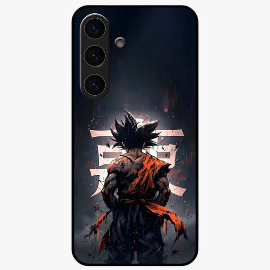Dark Warrior In Rain Glass Case showing flat back view with warrior artwork in rainy atmosphere and glossy glass finish.