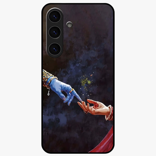 Divine Touch Eternal Glass Case showing flat back view with spiritual themed artwork and glossy glass finish.