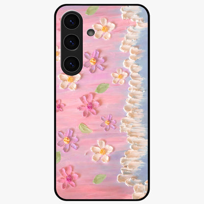Dreamy Painted Garden Glass Case showing flat back view with artistic painted floral garden artwork and glossy glass finish.