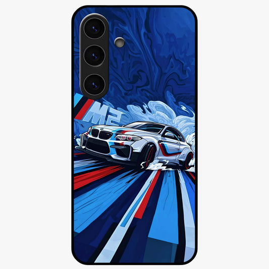 Drift Power Rush Glass Case showing flat back view with dynamic racing inspired artwork and glossy glass finish.