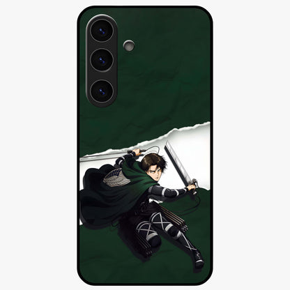 Emerald War Vanguard Glass Case showing flat back view with powerful warrior themed artwork and glossy glass finish.