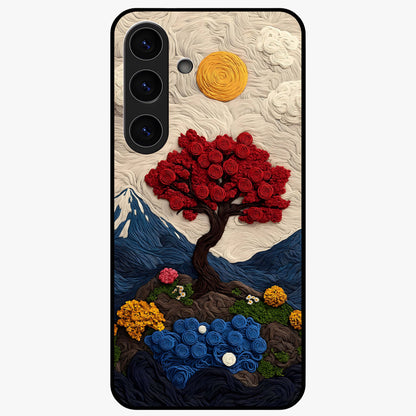 Eternal Nature Tapestry Glass Case showing flat back view with intricate nature tapestry artwork and glossy glass finish.