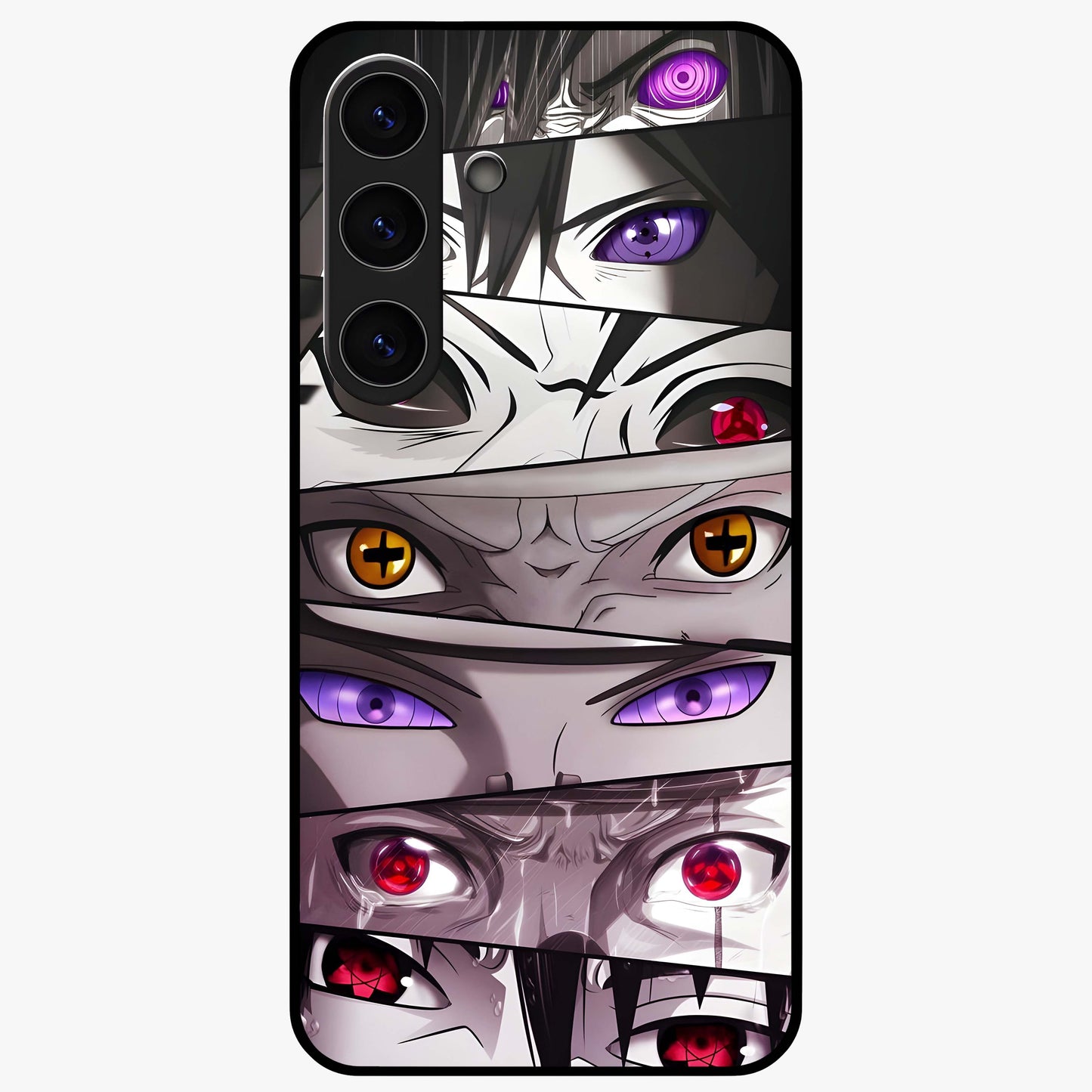 Eyes of Destiny Glass Case showing flat back view with striking eye themed artwork and glossy glass finish.
