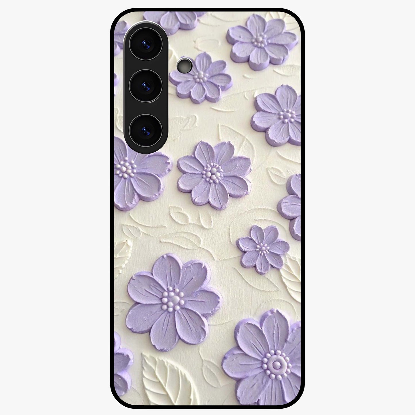 Floral Wall Art With Purple Flowers Glass Case showing flat back view with purple flower artwork and glossy glass finish.