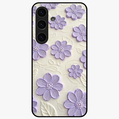 Floral Wall Art With Purple Flowers Glass Case showing flat back view with purple flower artwork and glossy glass finish.