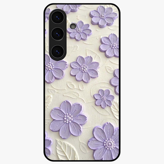 Floral Wall Art With Purple Flowers Glass Case showing flat back view with purple flower artwork and glossy glass finish.