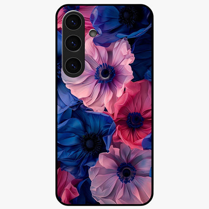 Flower Paper Art Pattern Glass Case showing flat back view with paper cut style floral artwork and glossy glass finish.