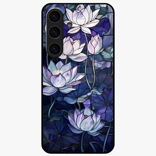 Gloss Petal Rush Glass Case showing flat back view with glossy flower petal artwork and smooth glass finish.