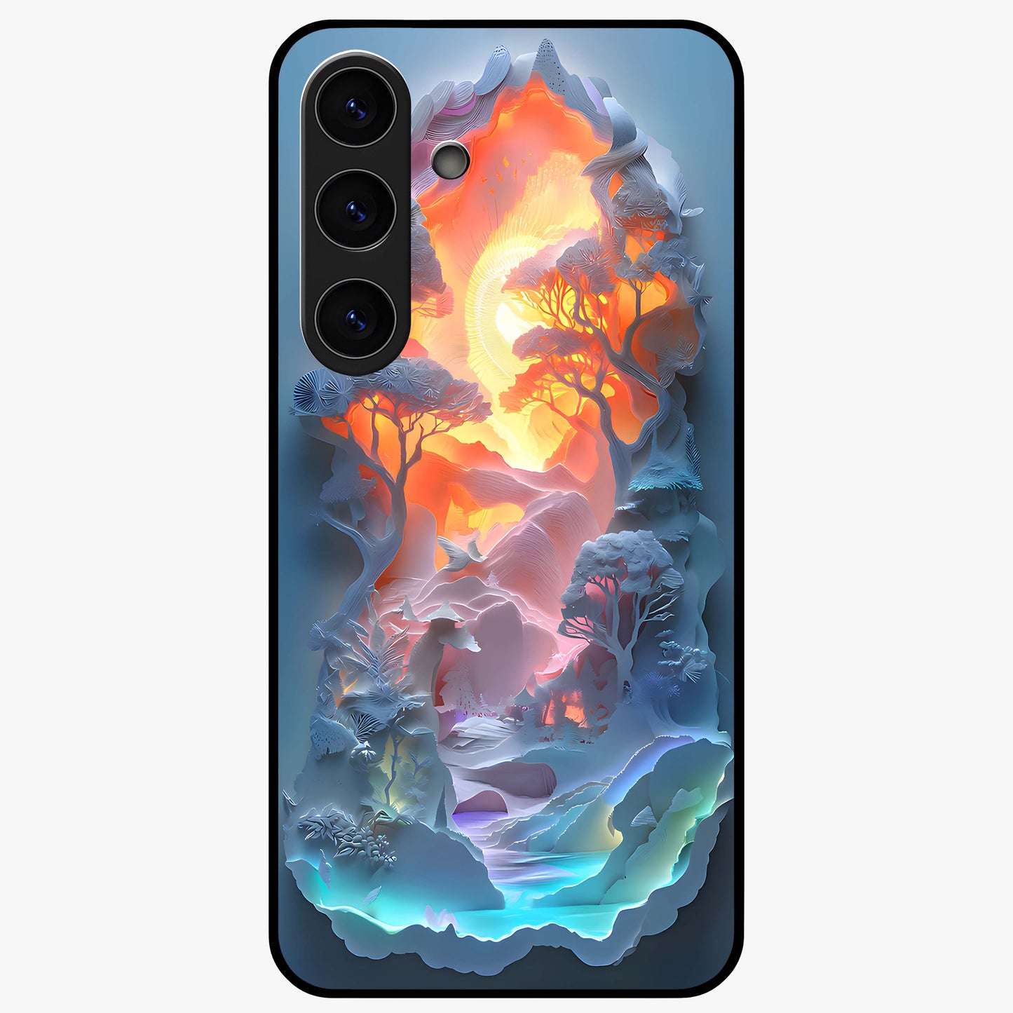 Glow Forest Portal Glass Case showing flat back view with glowing forest portal artwork and glossy glass finish.