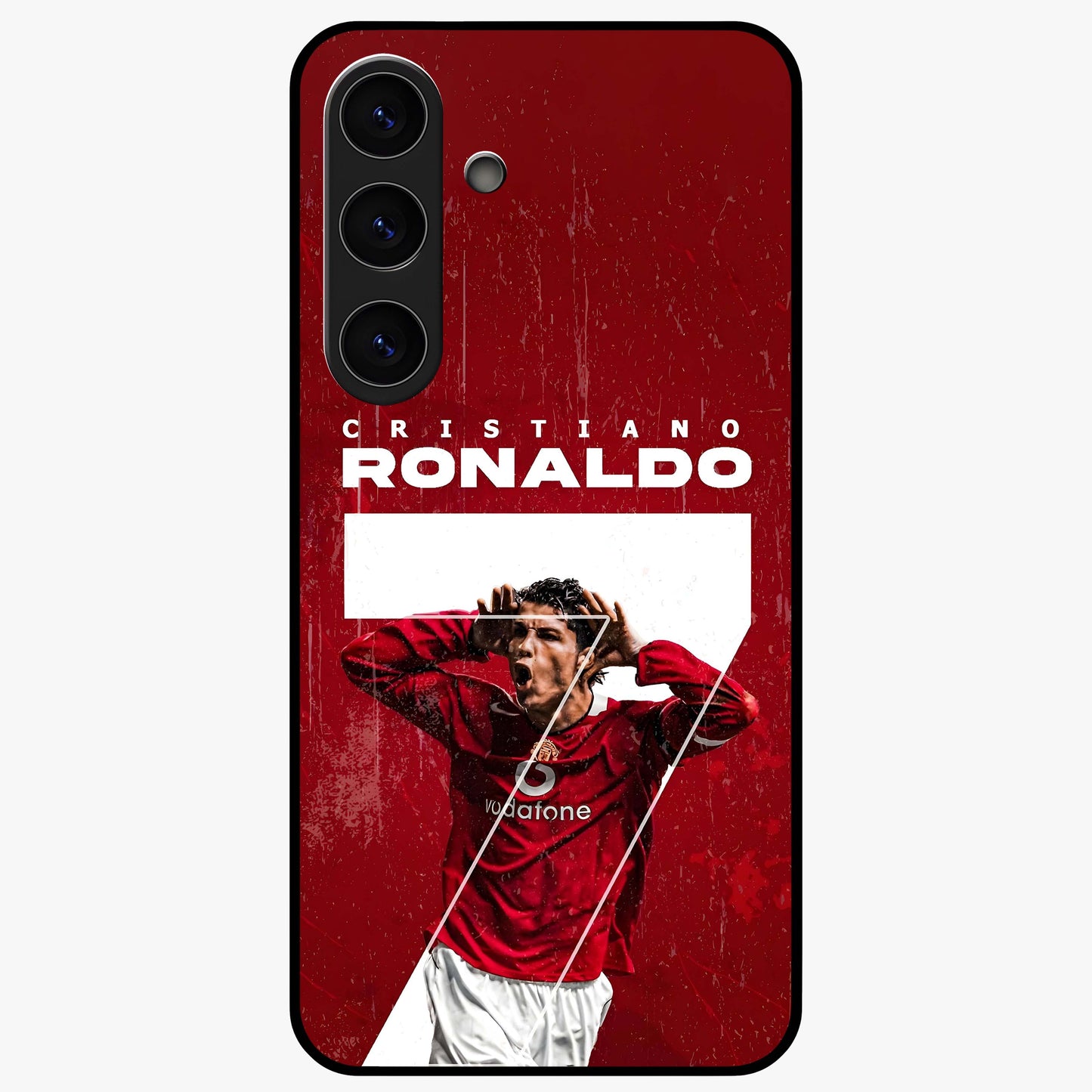 Goal Celebration Legacy Glass Case showing flat back view with football celebration inspired artwork and glossy glass finish.
