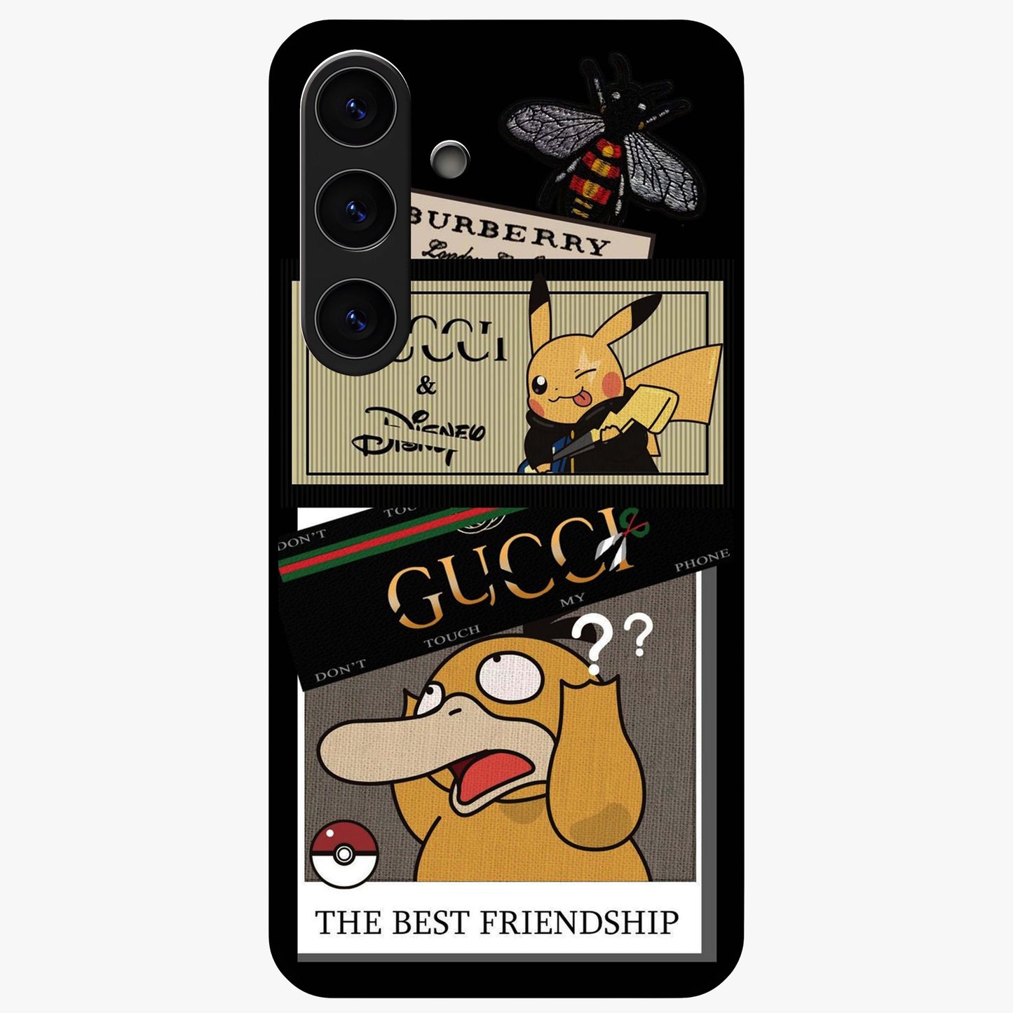 Gucci Play Mashup Glass Case showing flat back view with luxury inspired graphic artwork and glossy glass finish.