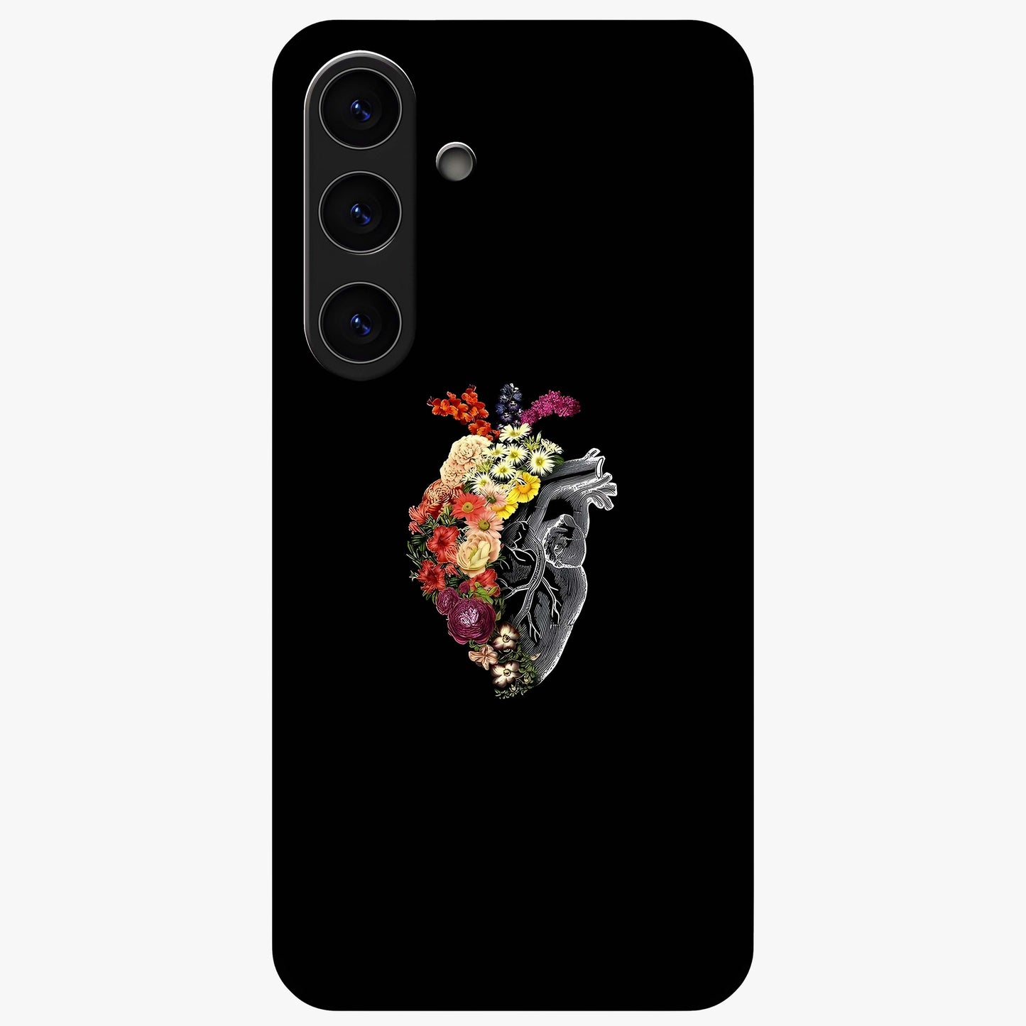 Heart With Flowers Glass Case showing flat back view with heart shaped floral artwork and glossy glass finish.