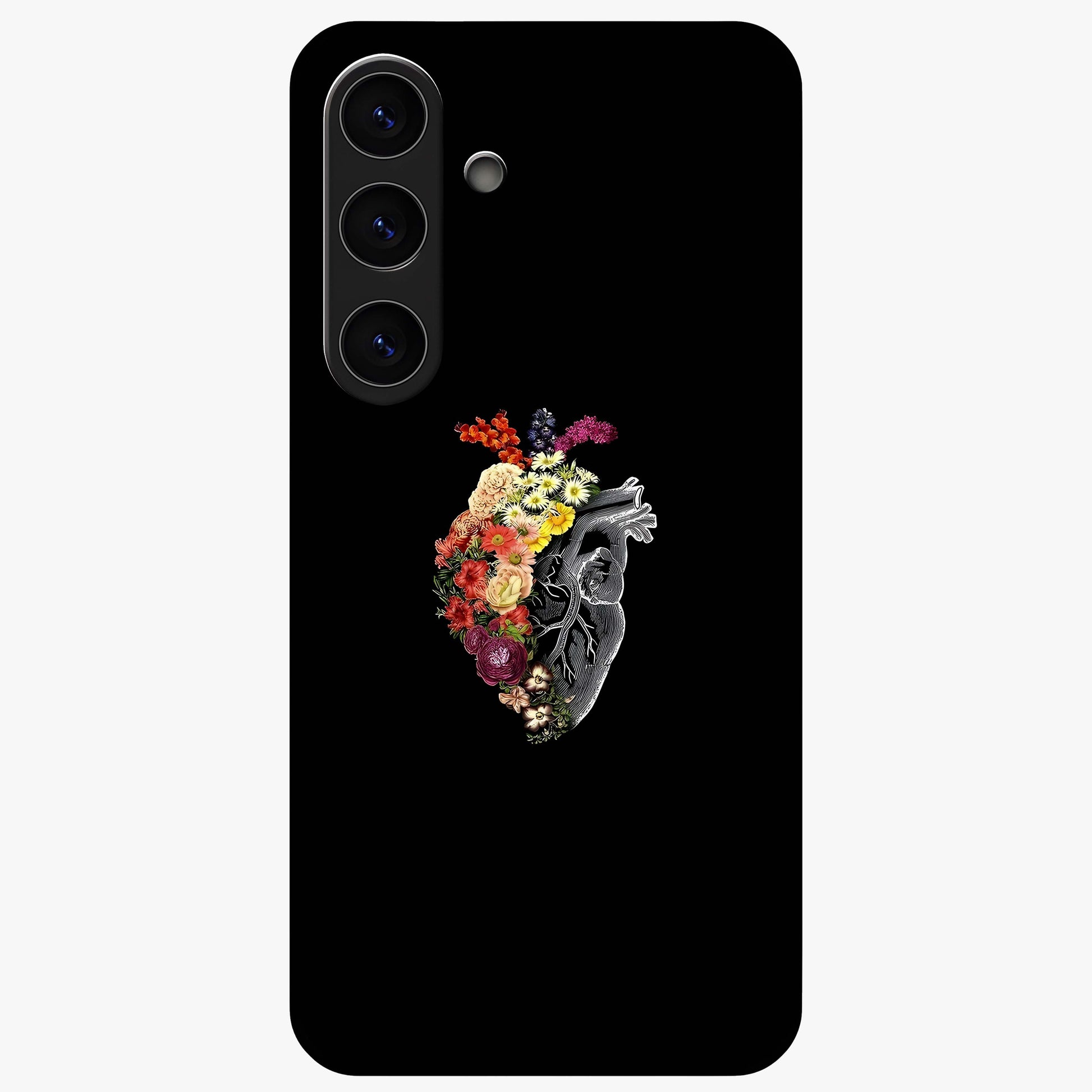 Heart With Flowers Glass Case showing flat back view with heart shaped floral artwork and glossy glass finish.