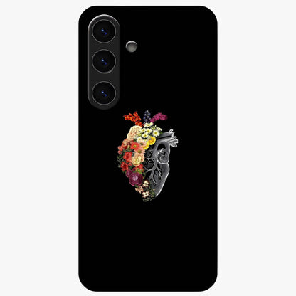 Heart With Flowers Glass Case showing flat back view with heart shaped floral artwork and glossy glass finish.