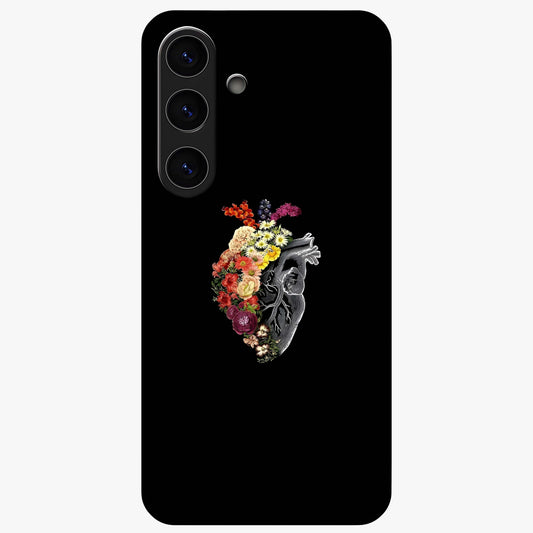 Heart With Flowers Glass Case showing flat back view with heart shaped floral artwork and glossy glass finish.