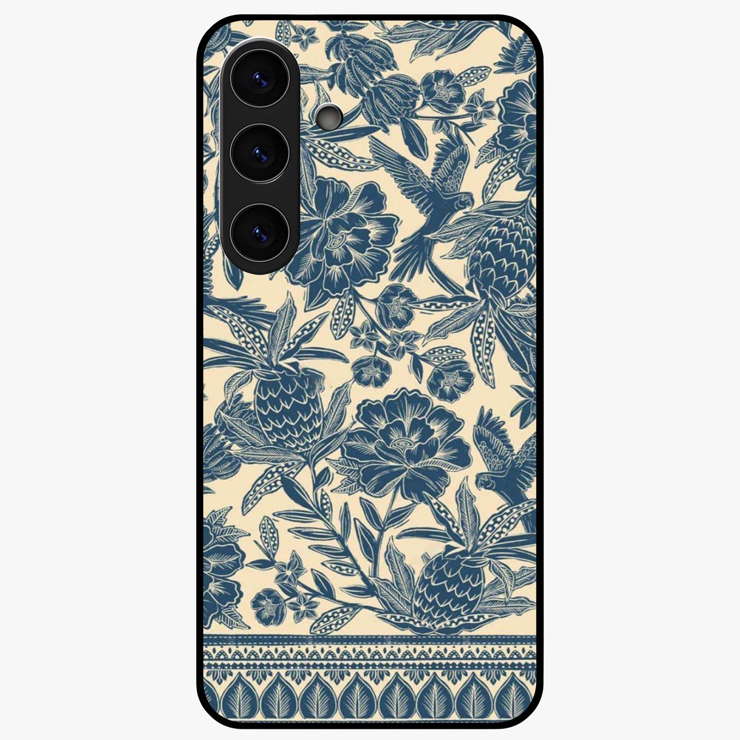 Heirloom Wild Bloom Glass Case showing flat back view with vintage inspired wild flower artwork and glossy glass finish.