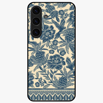 Heirloom Wild Bloom Glass Case showing flat back view with vintage inspired wild flower artwork and glossy glass finish.
