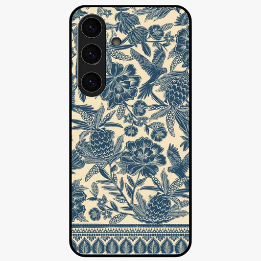 Heirloom Wild Bloom Glass Case showing flat back view with vintage inspired wild flower artwork and glossy glass finish.