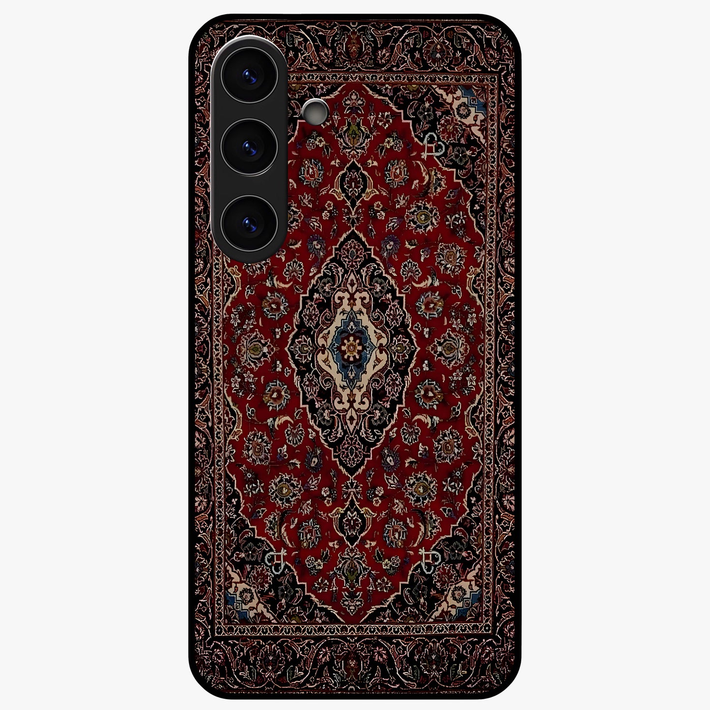 Heritage Carpet Royale Glass Case showing flat back view with ornate Persian carpet inspired pattern and glossy glass finish.