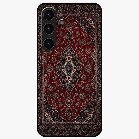 Heritage Carpet Royale Glass Case showing flat back view with ornate Persian carpet inspired pattern and glossy glass finish.