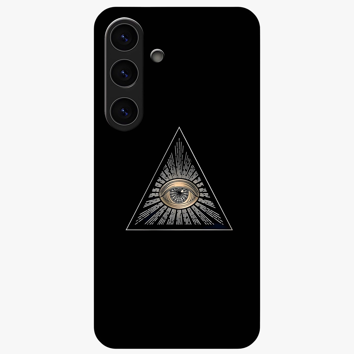 Illuminati Evil Glass Case showing flat back view with mysterious illuminati symbol artwork and glossy glass finish.